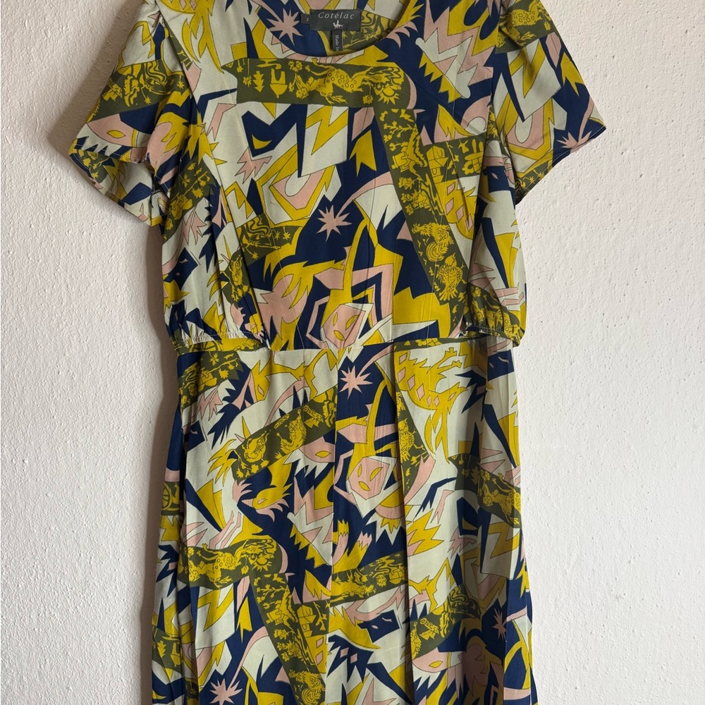 Cotélac Yellow and Blue Raglan Sleeve Midi Sundress